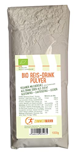 BIO Reis-Drink Pulver 1000g - veganer Milchersatz - glutenfrei - laktosefrei - lecker - von Zimmermann Sportnahrung von Zimmermann