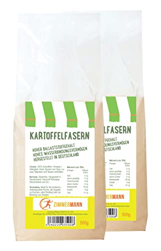 Kartoffelfasern 2er Pack (2x500g) - Hoher Ballaststoffgehalt - Hohes Wasserbindungsvermögen - glutenfrei - aus 100% Kartoffeln - von Zimmermann Sportnahrung von Zimmermann