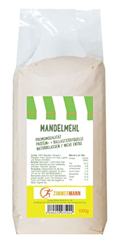 Mandelmehl 1000g - naturbelassen - nicht entölt - Hoher Proteingehalt - Hoher Ballaststoffgehalt - glutenfrei - von Zimmermann Sportnahrung von Zimmermann