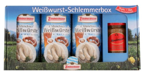 Zimmermann - Weißwurst Schlemmerbox inkl. Gratis-Senf inkl. Geschenkverpackung (3 Dosen & süßer Senf) von Fleischwerke E. Zimmermann GmbH & Co. KG