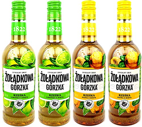 Vierer Paket Zoladkowa Gorzka Liköre (4x0,5) 2 Flaschen Quitte Minze, 2 Flaschen Limette Minze. von Zoladkowa Gorzka