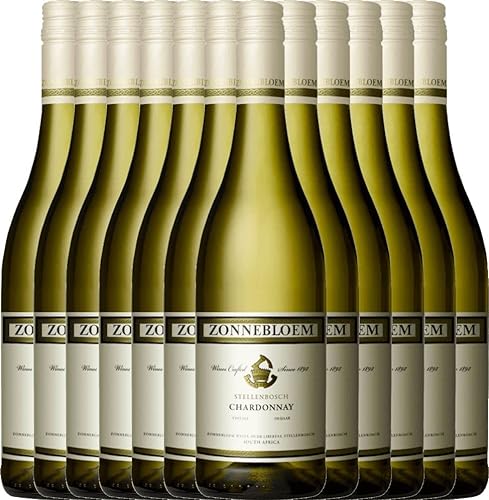 VINELLO 12er Weinpaket Weißwein - Chardonnay 2022 - Zonnebloem mit einem VINELLO.weinausgießer | 12 x 0,75 Liter von Zonnebloem