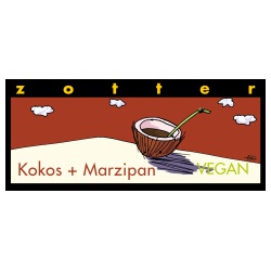 Bitterschokolade mit Kokosnougat & Marzipan, handgeschöpft von Zotter