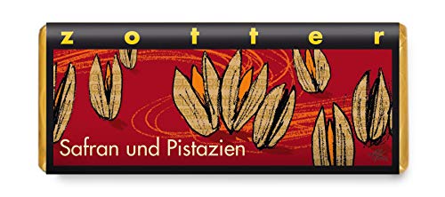 Zotter Bergmilchschokolade mit Safran und Pistazien, handgeschöpft (70 g) - Bio von Zotter
