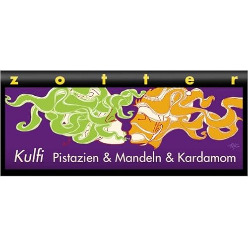 Zotter Dunkle Milchschokolade mit Pistazien, Mandeln & Kardamom, handgeschöpft (70 g) - Bio von Zotter