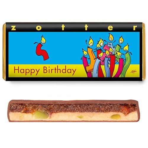 Zotter Handgeschöpfte Schokolade "Happy Birthday" Erdbeer Pistazie 70 g von Zotter