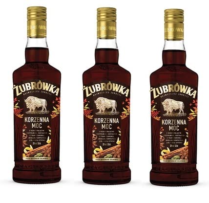 3 Flaschen Zubrowka Korzenna Moc 30% Alc. 0.5L mit Kräuteraroma Grass Wodka a 0,5L Vodka aus polnischem Roggen mit Bisongras 32% Vol. von Żubrówka
