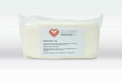 Zuckerpapier24® Rollfondant Weiß von Tortenkleid - kinderleicht zu verarbeiten; Polarweiß; Rollfondant zum eindecken & verziehren; für Kuchen und Torten 1kg, Weiß [RF1] von Zuckerpapier24