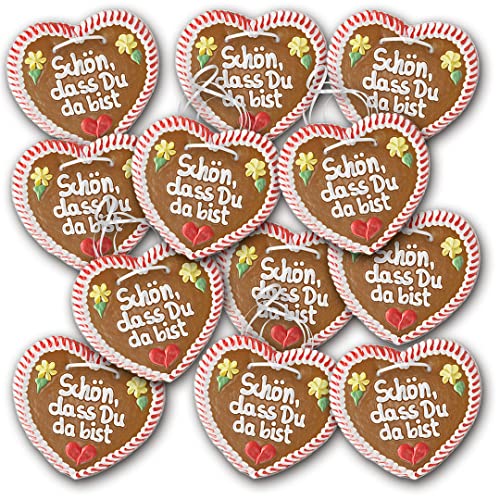 10 Stück Lebkuchenherzen " Schön, dass Du da bist " beschriftet 16cm groß / 95g schwer. Oktoberfestlebkuchenherzen. Lebkuchen Herzen günstig kaufen | Konditorei Zuckersucht (10 Stück) von Zuckersucht