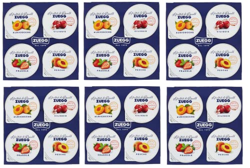 6x Zuegg Monoporzioni Marmeladen in Einzelportionen 4 Verschiedene Geschmacksrichtungen Aprikose - Pfirsich - Kirsche - Erdbeere 100g ( 4 x 25g ) Fruchtaufstriche von Zuegg