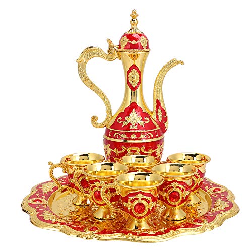 Weintopf-Set, 8-teiliges Türkisches Vintage-Wasserservierset aus Metall Inklusive 1 Weintopf, 6 Weintassen, 1 Tablett, Goldenes Teeservice für Hausbar, Teeparty, Bastelschmuck, Hochzeitsgeschenk (Rot) Weintopf-Set, 8-teiliges Türkisches Vintage-Wasserservierset aus Metall Inklusive 1 Weintopf, 6 Weintassen, 1 Tablett, Goldenes Teeservice für Hausbar, Teeparty, Bastelschmuck, Hochzeitsgeschenk (Rot) von Zunate