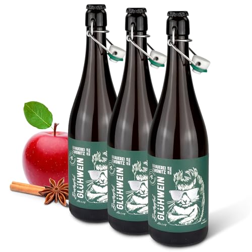 Brauerei Zwönitz Bratapfel Glühwein 3 x 750 ml/Apfel Zimt Glühwein/Bratapfel-Glühwein in schicker Flasche – Geschenkidee/Weißer Glühwein von Zwönitzer handwerklich gebraut