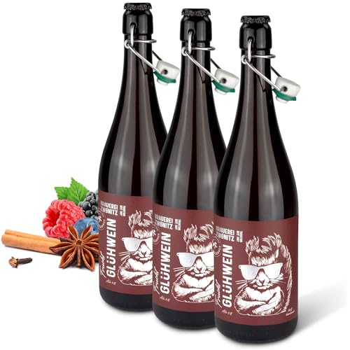 Brauerei Zwönitz Frucht-Glühwein 3 x 750 ml/Glühwein rot aus Himbeeren, Heidelbeeren und Kirschen in schicker Flasche – Geschenkidee/Fruchtwein von Zwönitzer handwerklich gebraut