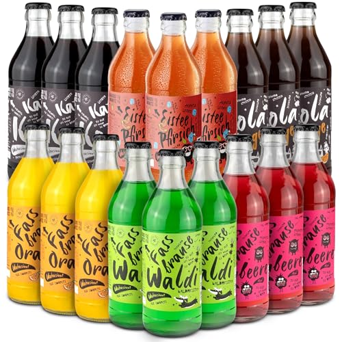 Brauerei Zwönitz Limonaden Mix - 18er Pack mit 6 Sorten / 0,33 Liter Glasflaschen mit Fassbrause, Orangen Limonade, Kola, Kola mietz Orange und Eistee Pfrisich/Erfrischungsgetränke aus Sachsen von Zwönitzer handwerklich gebraut