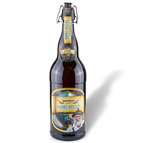 Brauerei Zwönitz Papas Helles/Helles Bier in der schicken 2 Liter Flasche/Geschenke für Bierliebhaber/Männergeschenke/Bier aus Hallertauer Hopfen von Zwönitzer handwerklich gebraut