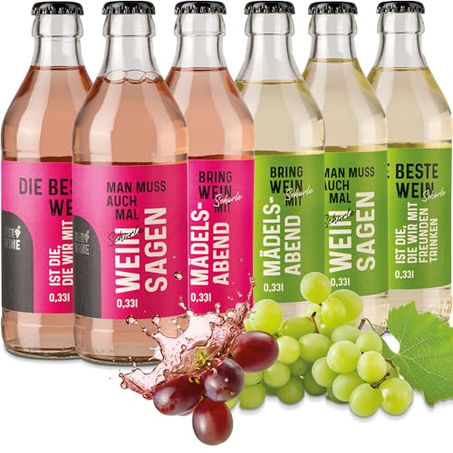 Brauerei Zwönitz – Weinschorle 0,33l im 6er Pack / 3x Weißwein Schorle und 3x Weinschorle Rosé/Praktische kleine Flaschen mit Sprüchen von Zwönitzer handwerklich gebraut