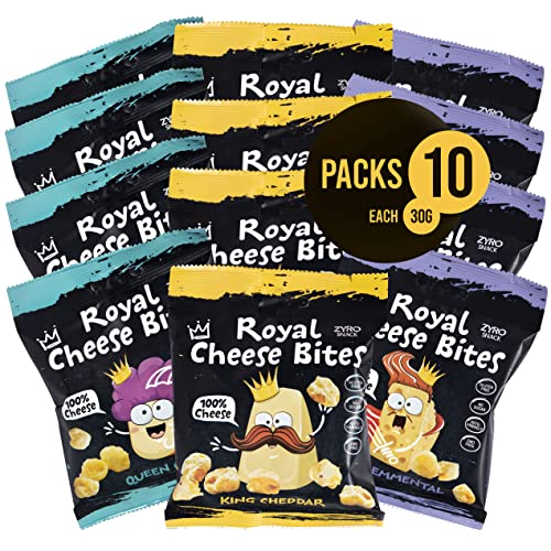 Royal Cheese Bites – 10 Beutel Low Carb Keto-Snacks - Sortiert – Ofengebackener Ganz Natürlicher Protein Snack - Gesunde Snacks für Kinder und Erwachsene – Lebensmittel - Glutenfrei von Zyro Snack
