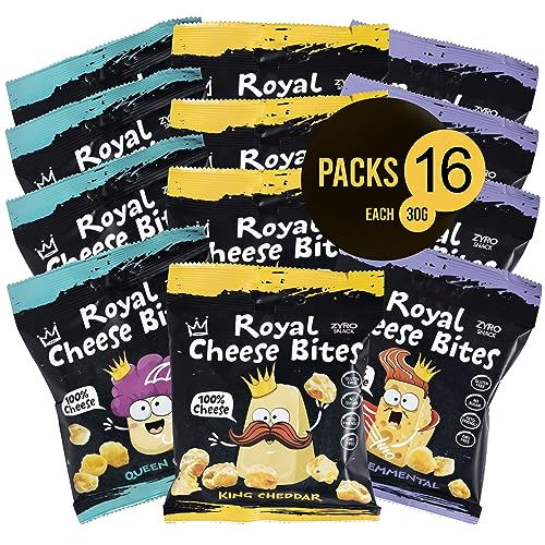 Royal Cheese Bites – 16 Beutel Low Carb Keto-Snacks - Sortiert – Ofengebackener Ganz Natürlicher Protein Snack - Gesunde Snacks für Kinder und Erwachsene – Lebensmittel - Glutenfrei von Zyro Snack