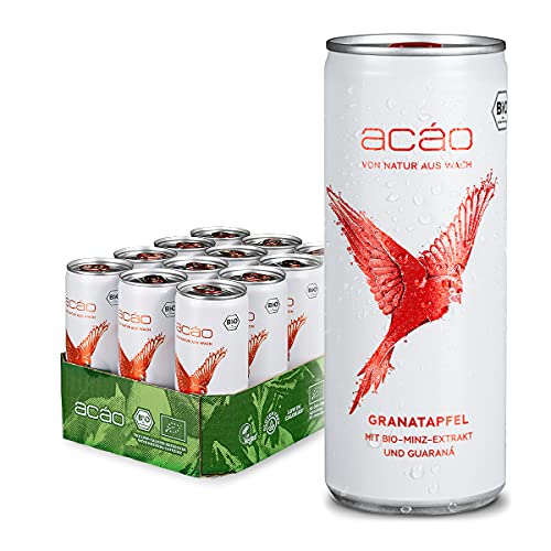 acáo Granatapfel-Minze, Bio-Erfrischungsgetränk mit Guaraná (12 × 250 ml Dose), inkl. 3 € Pfand – die gesunde Alternative zu Energy Drinks – kalorienarm, bio-zertifiziert & vegan von acáo