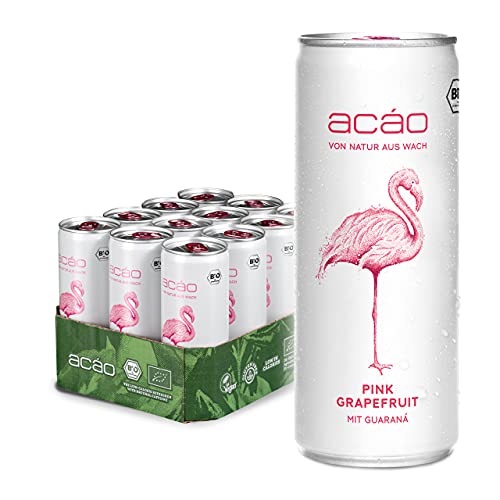 acáo Pink Grapefruit, Bio-Erfrischungsgetränk mit Guaraná (12 × 250 ml Dose), inkl. 3 € Pfand – die gesunde Alternative zu Energy Drinks – kalorienarm, bio-zertifiziert & vegan von acáo