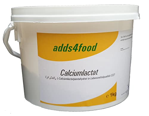 1kg Calciumlactat in Lebensmittelqualität E327, in einem wiederverschließbaren, luftdichten Eimer von adds4food