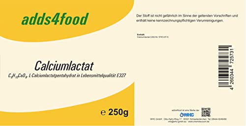 250g Calciumlactat in Lebensmittelqualität E327, in einem wiederverschließbarem Kraftpapier-Beutel 250g Calciumlactat in Lebensmittelqualität E327, in einem wiederverschließbarem Kraftpapier-Beutel von adds4food