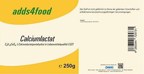 250g Calciumlactat in Lebensmittelqualität E327, in einem wiederverschließbarem Kraftpapier-Beutel von adds4food