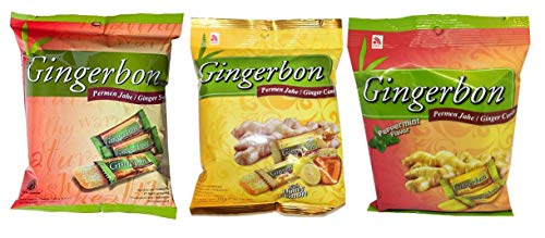 Agel Ingwerbonbons, leckere weiche Ingwer Kaubonbons, unterschiedliche Sorten, Gingerbon, 3er Pack (3x125g) von Agel