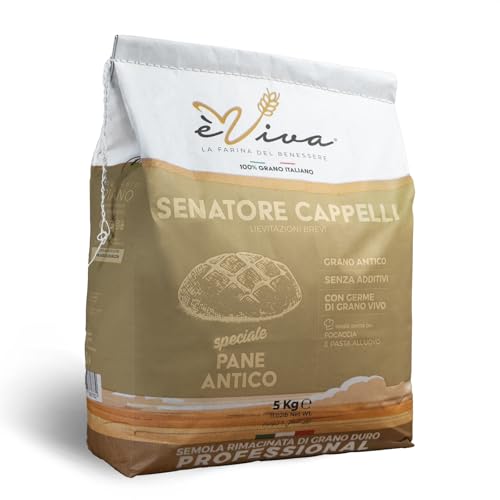 Agricola Piano - Senatore Cappelli | Italienisches Wiedergemahlener Grieß aus altem Hartweizen 5 kg - Remolatierter Grieß für alte Brote, Focaccia, Pasta - Alte Getreidesorten - Mit Weizenkeimen von agricola PIANO
