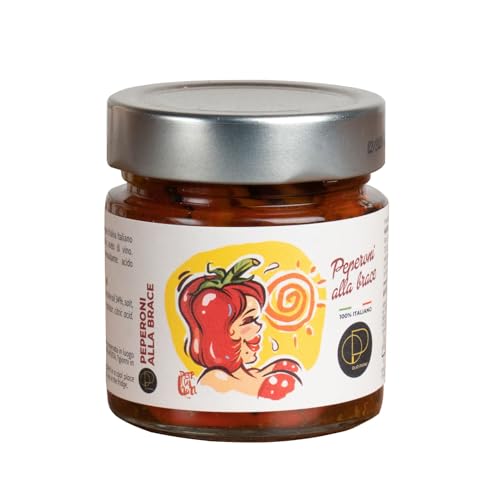 Gegrillte Paprika in nativem Olivenöl extra 212ml - Ideal für Vorspeisen, Aperitifs und Snacks - Olio Piano von agricola PIANO