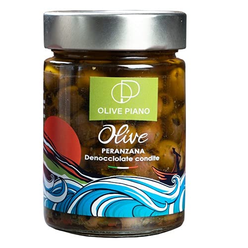 Gewürzte entkernte Peranzana-Oliven 314 ml - Ideal für Vorspeisen, Aperitifs, Salate, Pizza - Olio Piano von agricola PIANO