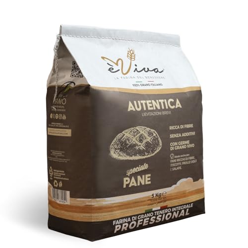 Agricola Piano - Autentica | Weichweizenvollkornmehl 5 kg - 100% Italienisch – Ideal für Brot, Kekse und Mürbeteig - Echtes Vollkorn – Professionell - Ohne Zusatzstoffe - èViva Agricola Piano - Autentica | Weichweizenvollkornmehl 5 kg - 100% Italienisch – Ideal für Brot, Kekse und Mürbeteig - Echtes Vollkorn – Professionell - Ohne Zusatzstoffe - èViva von agricola PIANO