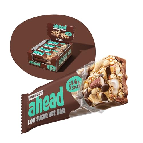 AHEAD Nut Bar | Nussriegel Müsliriegel zuckerfrei mit Zartbitterschokolade, Cashewkernen & Meersalz-Flocken - 12x35g mit nur 1,7g Zucker pro Riegel - Dark & Salty von ahead