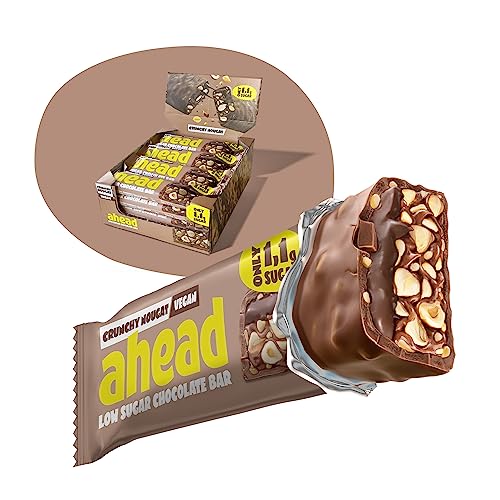 AHEAD Veganer Schokoriegel – Crunchy Nougat – 16 x 35g – Keto Riegel mit zuckerfreier Schokolade – nur 5g Net Carbs pro Low Carb Süßigkeit von ahead