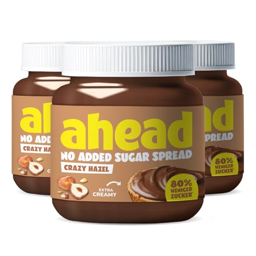 ahead CRAZY HAZEL | 3 x 350g Haselnusscreme ohne Zuckerzusatz | Super leckerer Schokoaufstrich mit 80% weniger Zucker* | Ohne Palmöl, glutenfrei & vegetarisch | Zuckerarmer Brotaufstrich Schokocreme ahead CRAZY HAZEL | 3 x 350g Haselnusscreme ohne Zuckerzusatz | Super leckerer Schokoaufstrich mit 80% weniger Zucker* | Ohne Palmöl, glutenfrei & vegetarisch | Zuckerarmer Brotaufstrich Schokocreme von ahead