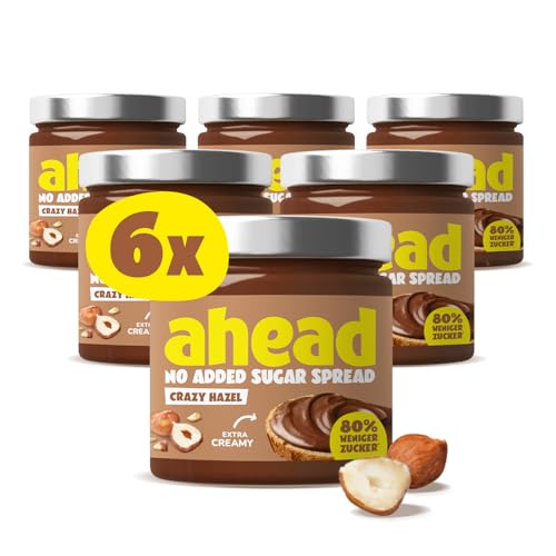 ahead CRAZY HAZEL | 6 x 200g Haselnusscreme ohne Zuckerzusatz | Super leckerer Schokoaufstrich mit 80% weniger Zucker* | Ohne Palmöl, glutenfrei & vegetarisch | Zuckerarmer Brotaufstrich Schokocreme ahead CRAZY HAZEL | 6 x 200g Haselnusscreme ohne Zuckerzusatz | Super leckerer Schokoaufstrich mit 80% weniger Zucker* | Ohne Palmöl, glutenfrei & vegetarisch | Zuckerarmer Brotaufstrich Schokocreme von ahead