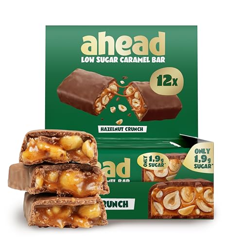 ahead Hazelnut Caramel Schokoriegel | 12x 35g Schokoriegel ohne Zuckerzusatz | 1,9 g Zucker pro Riegel | Knusprige Haselnüsse & Karamellgeschmack | Low Carb Süssigkeiten Ohne Palmöl ahead Hazelnut Caramel Schokoriegel | 12x 35g Schokoriegel ohne Zuckerzusatz | 1,9 g Zucker pro Riegel | Knusprige Haselnüsse & Karamellgeschmack | Low Carb Süssigkeiten Ohne Palmöl von ahead