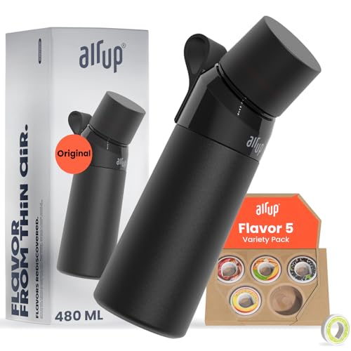 air up® Flasche Steel Pitch Black (480ml) inkl. 5 Pods Original | Edelstahl Trinkflasche mit Strohhalm und Geschmack, zuckerfrei | Wasserflasche für kohlensäurehaltige Getränke | Water Bottle von air up