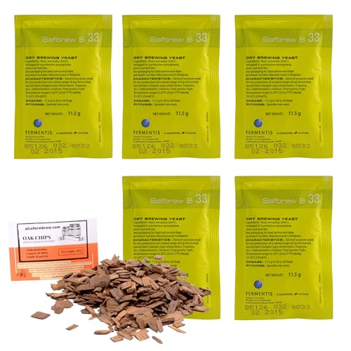 5 x Fermentis-Hefe S-33 + Eichenholz Chips, Bierhefe, Brauhefe von alcofermbrew