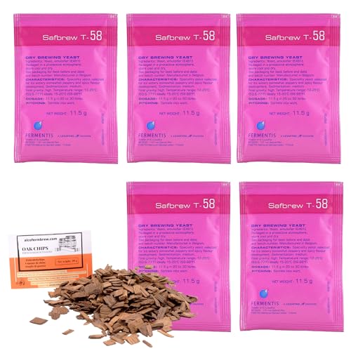 5 x Fermentis-Hefe T-58 + Eichenholz Chips, Bierhefe, Brauhefe von AlcoFermBrew