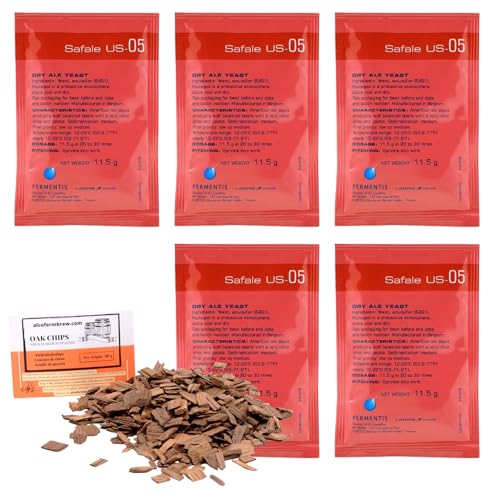 5 x Fermentis-Hefe US-05 + Eichenholz Chips, Bierhefe, Brauhefe von alcofermbrew