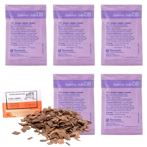5 x Fermentis-Hefe WB-06 + Eichenholz Chips, Bierhefe, Brauhefe von AlcoFermBrew
