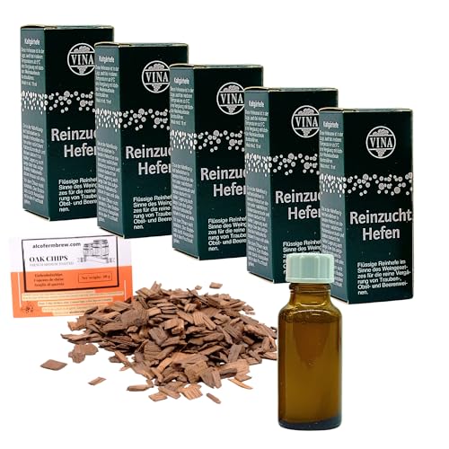 5 x Kaltgärhefe Weinhefe 19ml für 50L + Eichenholz Chips, Vina Wein Hefe, Hefe für Wein, Wein Flüssighefe 5 x Kaltgärhefe Weinhefe 19ml für 50L + Eichenholz Chips, Vina Wein Hefe, Hefe für Wein, Wein Flüssighefe von AlcoFermBrew