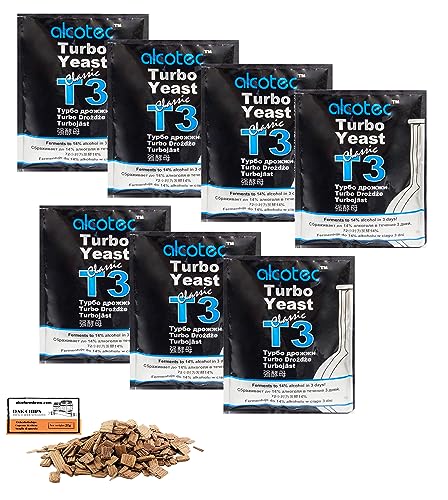 7 x Turbohefe - Alcotec Classic T3-120g, Hefe zur Zuckergärung, Turbo Hefe, Hefe für Maische, Hefe für die Gärung, Wodka-Hefe von AlcoFermBrew
