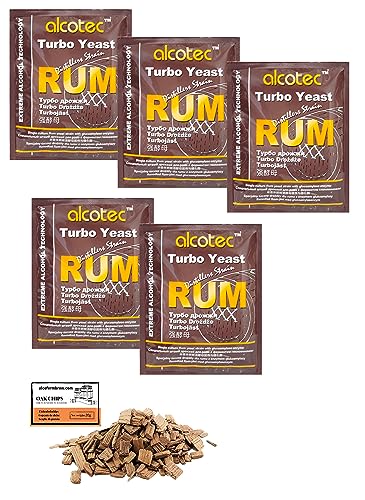 5 x Turbohefe - Alcotec Rum 73g, HHefe zur Gärung, Turbo Hefe, Hefe für Maische, Hefe für die Gärung, Wodka-Hefe von AlcoFermBrew