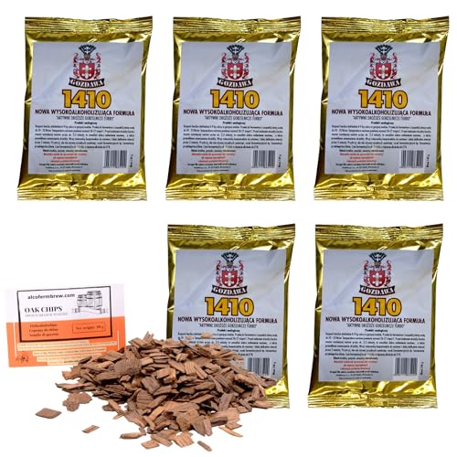 x Turbohefe … + Eichenholz Chips, Turbo Hefe, Hefe für Maische, Wodka-Hefe (1410-140g x 5) von alcofermbrew