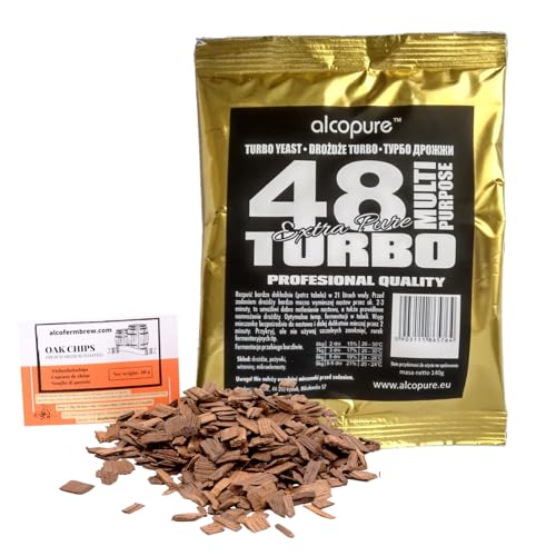 x Turbohefe … + Eichenholz Chips, Turbo Hefe, Hefe für Maische, Wodka-Hefe (Turbo 48 x 1) von alcofermbrew