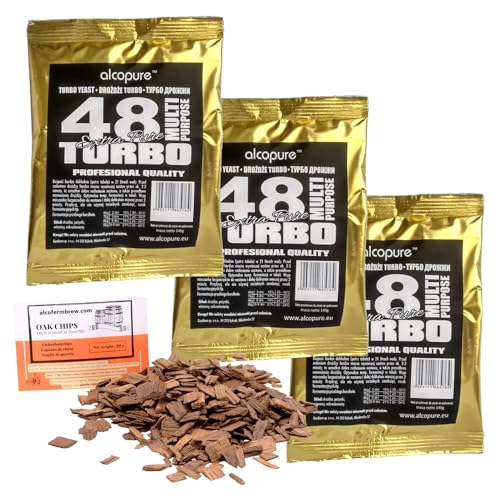 x Turbohefe … + Eichenholz Chips, Turbo Hefe, Hefe für Maische, Wodka-Hefe (Turbo 48 x 3) von alcofermbrew