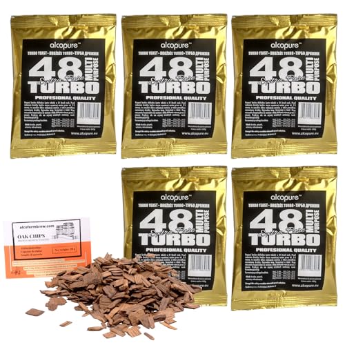 5 x Turbohefe Turbo 48 + Eichenholz Chips, Turbo Hefe, Hefe für Maische, Wodka-Hefe von AlcoFermBrew