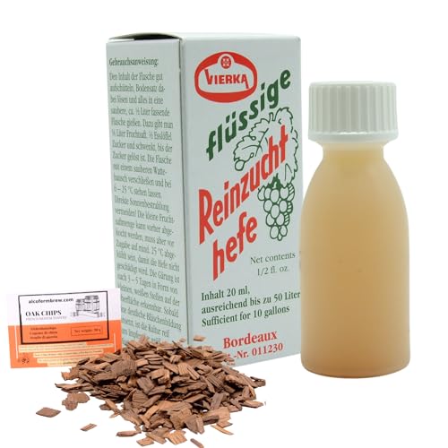1 x Weinhefe - Bordeaux 20ml + Eichenholz Chips, Vierka Wein Hefe, Hefe für Wein, Wein Flüssighefe von AlcoFermBrew